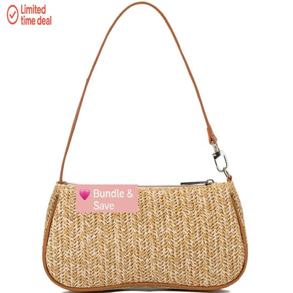 Straw Woven Shoulder Bag Tote Purse Compact Daily Essentials Handbag - Picture 1 of 8
